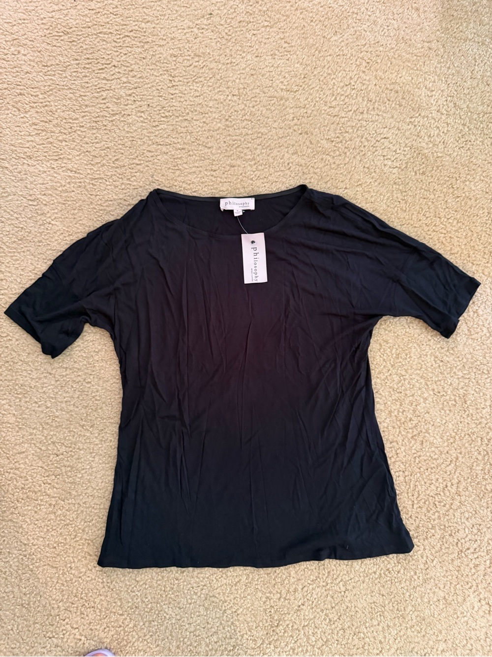 Philosophy Black Short Sleeve Scoop Neck Tee